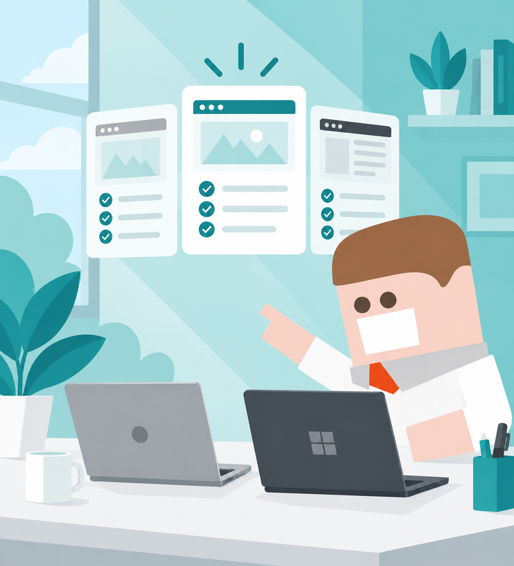 Illustratie van browserkeuzes op laptops voor Mac en Windows