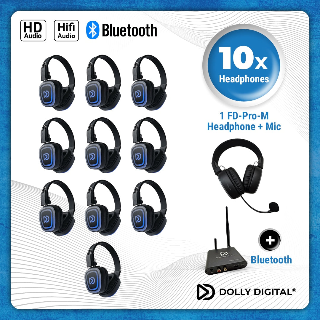 10x type FD Headsets + 1x Microfoon + Bluetooth. Premium Silent Disco pro kit