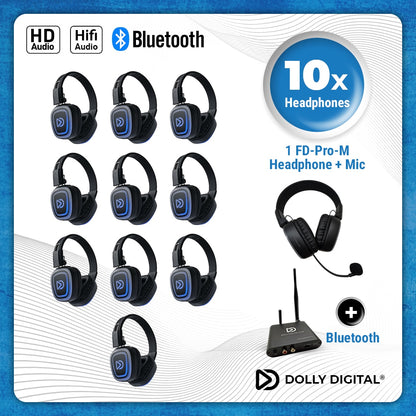 10x type FD Headsets + 1x Microfoon + Bluetooth. Premium Silent Disco pro kit
