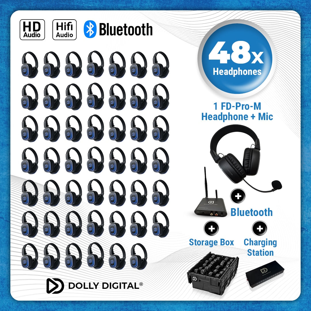 Pro Box FD-48 + 1x Microfoon + Bluetooth + Oplaadstation. Premium Silent Disco pro kit met storage box