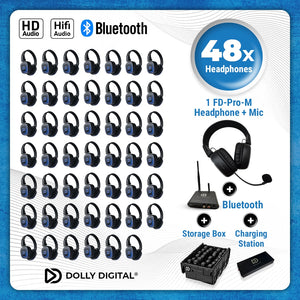 Pro Box FD-48 + 1x Microfoon + Bluetooth + Oplaadstation. Premium Silent Disco pro kit met storage box