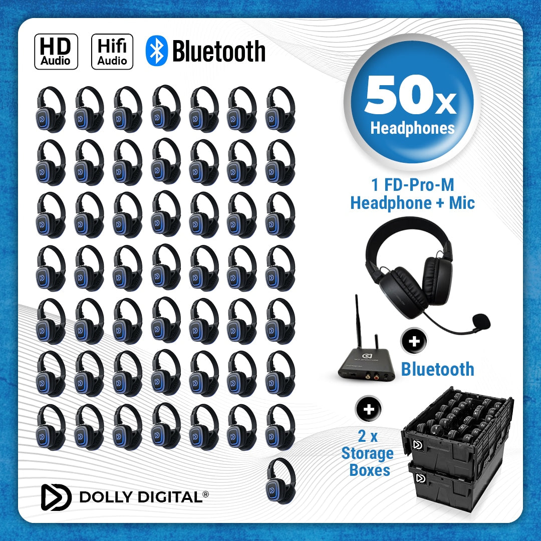 Pro Box FD-50 + 1x Microfoon + Bluetooth. Premium Silent Disco pro kit met storage box
