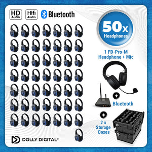 Pro Box FD-50 + 1x Microfoon + Bluetooth. Premium Silent Disco pro kit met storage box