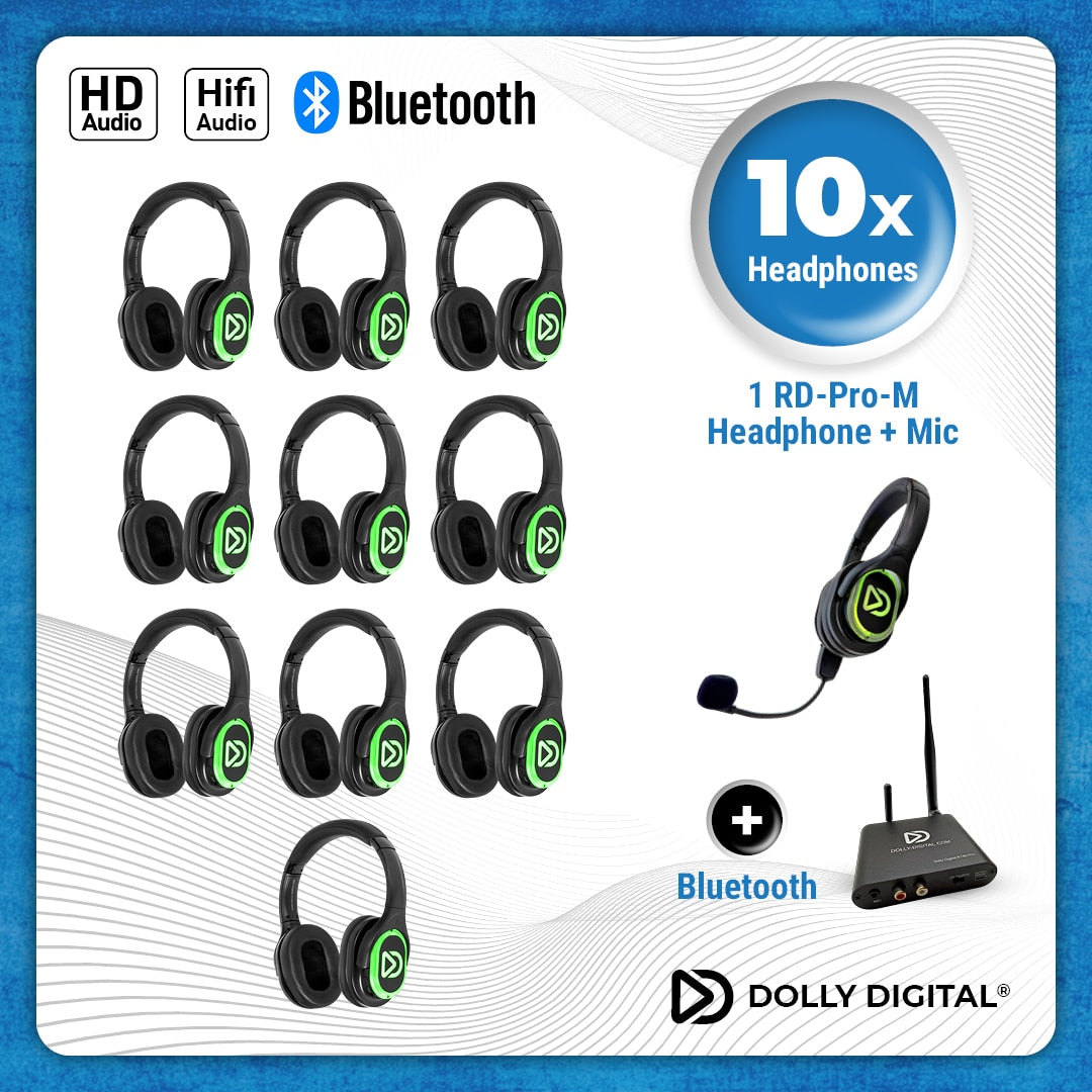 10x type RD Headsets + 1x Microfoon + Bluetooth. Premium Silent Disco pro kit